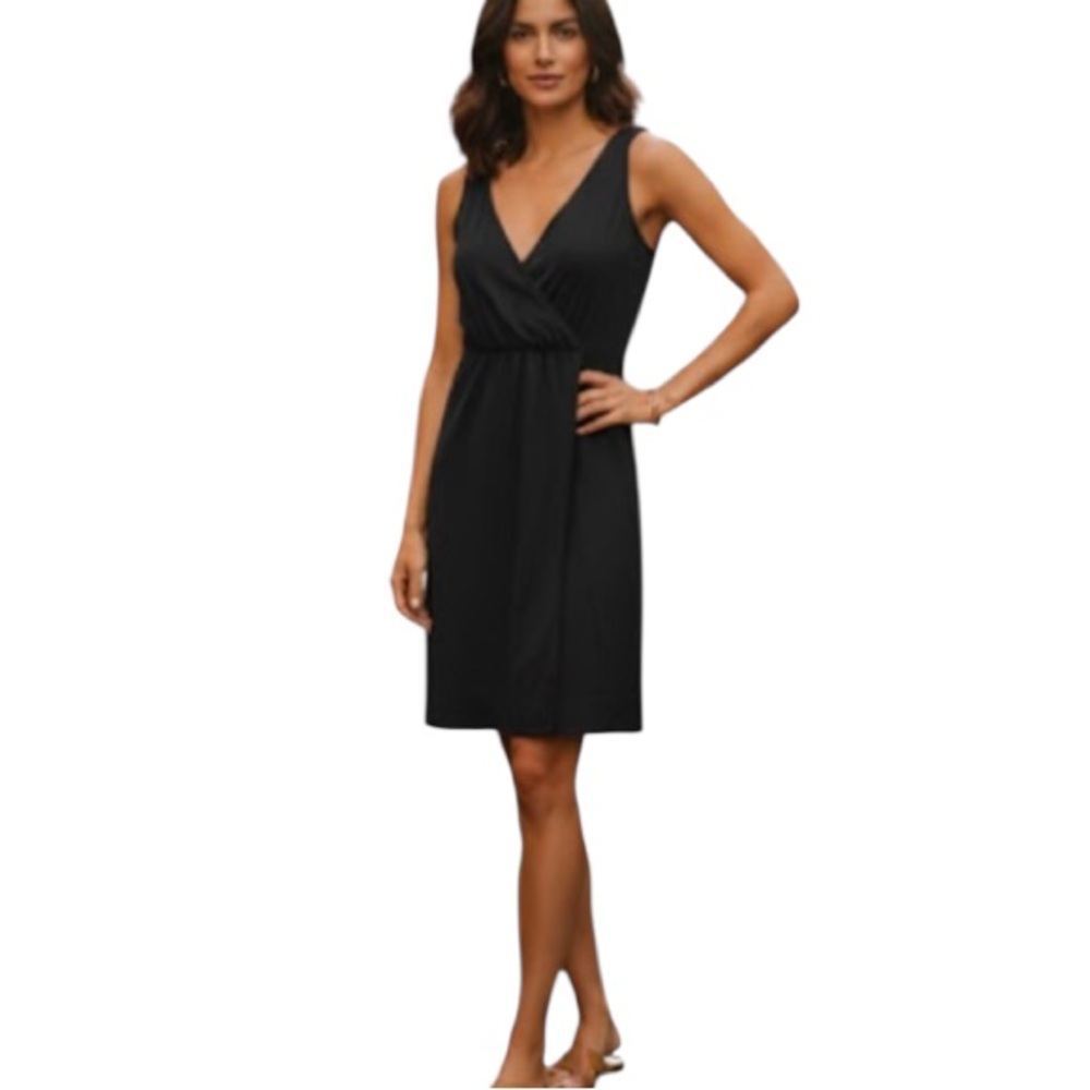 Eileen Fisher Black Sleeveless V-Neck Wrap Dress